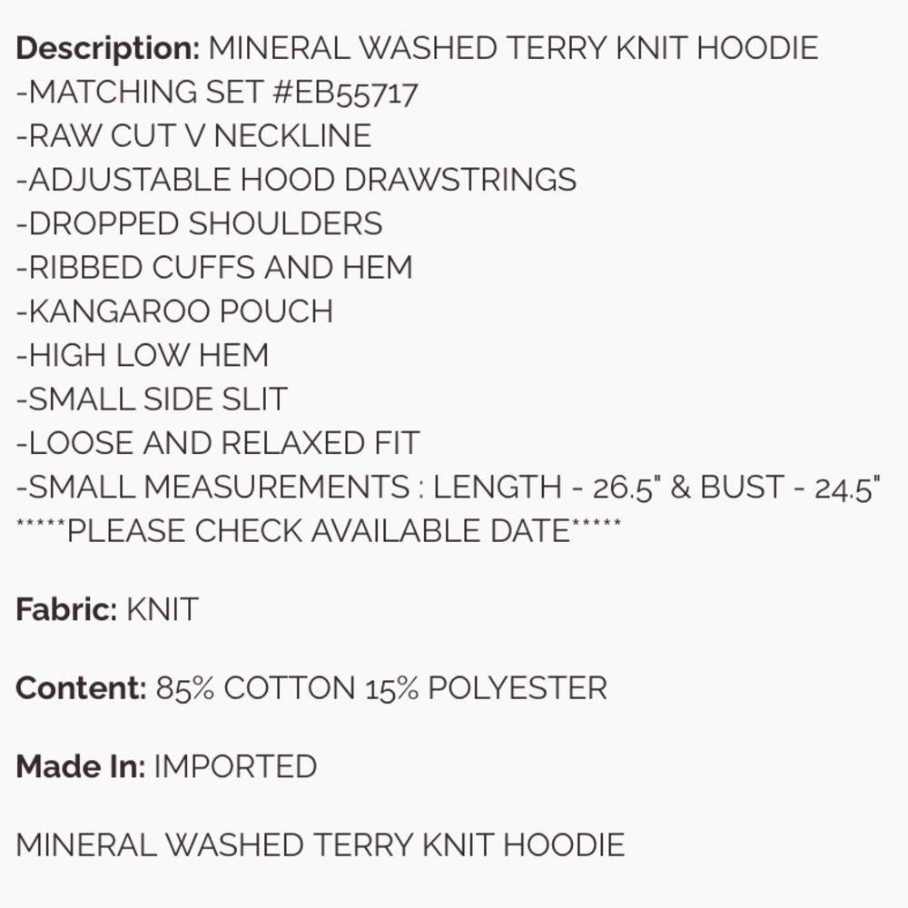 842 ❤️EASEL MINERAL WASHED TERRY KNIT HOODIE - Picture 4 of 4
